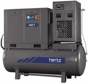 Hertz 20 HP Rotary Screw Air Compressor 75 CFM, 120 Gallon Tank, 230/460 Volt 3 Phase with dryer| HBD 15T/D